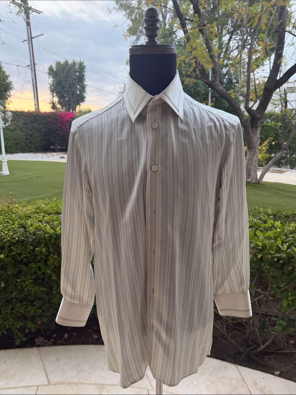 GIANI VIERRA Made in Italy Silk White Black Dress Shirt L Satin Trim Luxury